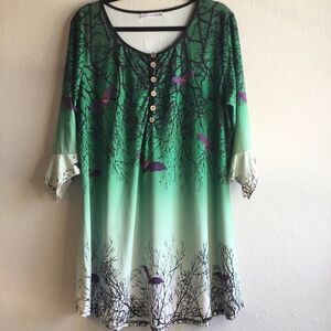 Halloween witchy green ombre bat dress tree silhouette spooky